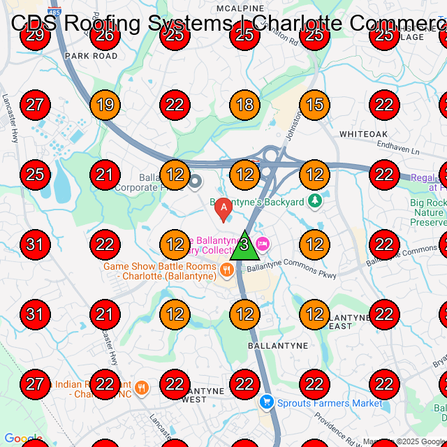 CDS Roofing Systems | Charlotte Commercial Roofing Contractors GeoGrid visibility map for Roofing Contractor in Charlotte